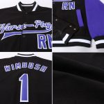 Custom Team Bomber Jacket with Name and Number - Personalized Two Tone Black Purple White Varsity Full-Snap Letterman Personalized