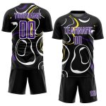 Custom Name and Number Sublimation Soccer Jersey - Personalized Black Purple-White Fluid Shapes Team Uniform Personalized