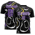 Custom Name and Number Sublimation Soccer Jersey - Personalized Black Purple-White Fluid Shapes Team Uniform Personalized