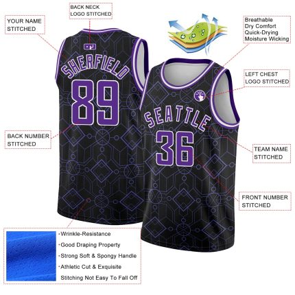 Custom Black Purple-White Geometric Basketball Jersey with Name and Number - Authentic City Edition Team Apparel Personalized
