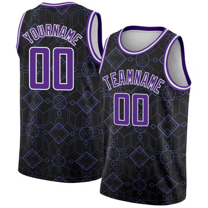 Personalized Basketball Jersey - Black Purple White Geometric Shapes City Edition Personalized Black Purple-White Geometric