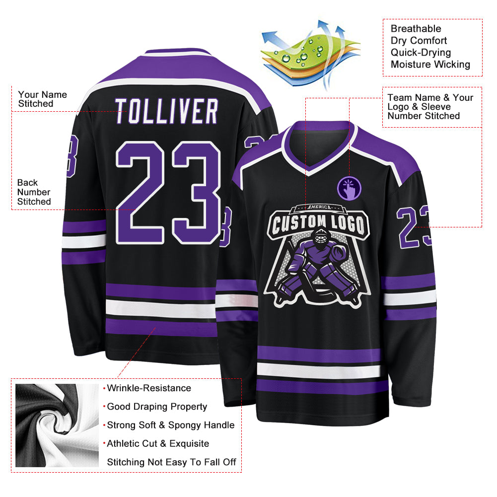 Personalized Black Purple White Hockey Jersey for Men Women - Custom Team Apparel Personalized Black Purple-White Hockey - Image 3