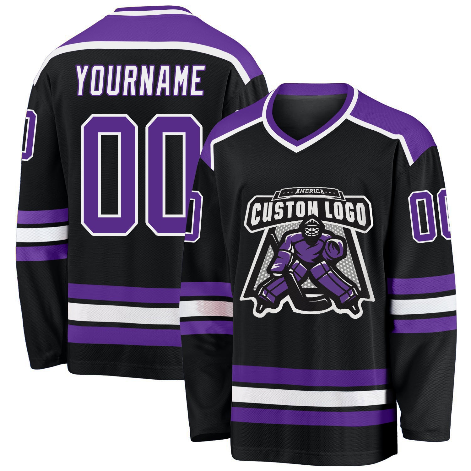 Custom Team Hockey Jersey with Personalized Name and Number - Black Purple White Personalized Black Purple-White Hockey Jersey