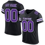 Custom Black Purple White Football Jersey with Personalized Name & Number - Authentic Mesh Team Gear Personalized Black Purple-White