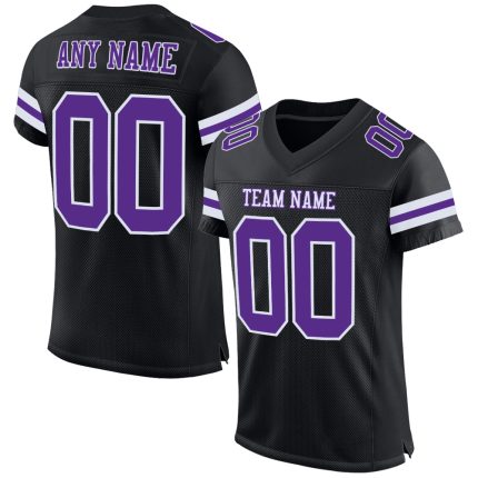 Custom Black Purple White Football Jersey with Personalized Name & Number - Authentic Mesh Team Gear Personalized Black Purple-White