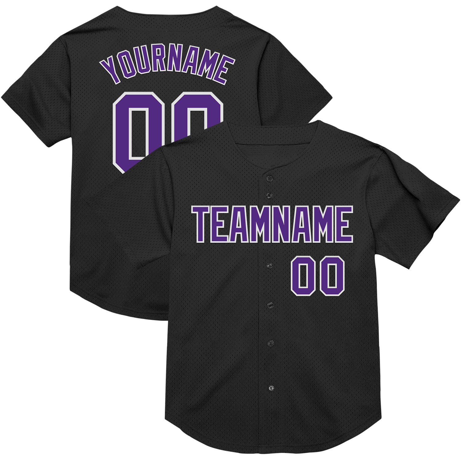 Personalized Black Purple White Mesh Throwback Baseball Jersey - Authentic Design Personalized Black Purple-White Mesh Authentic