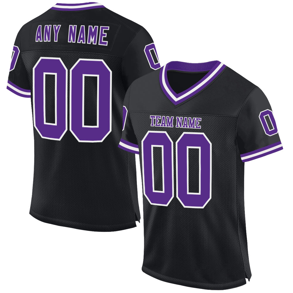 Personalized Black Purple White Mesh Football Jersey Authentic Throwback Personalized Black Purple-White Mesh Authentic Throwback