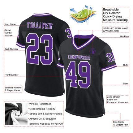Personalized Black Purple White Mesh Football Jersey Authentic Throwback Personalized Black Purple-White Mesh Authentic Throwback