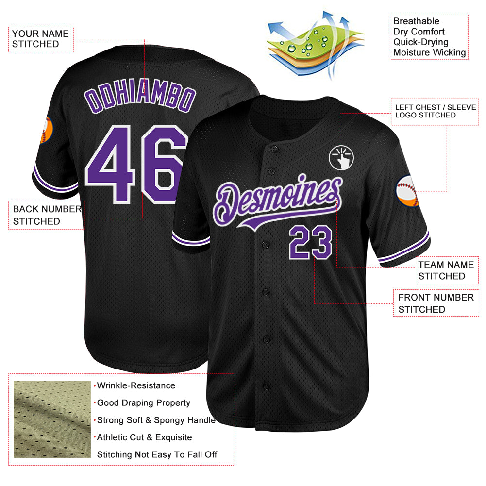 Personalized Black Purple White Throwback Baseball Jersey for Men Personalized Black Purple-White Mesh Throwback Baseball - Image 3
