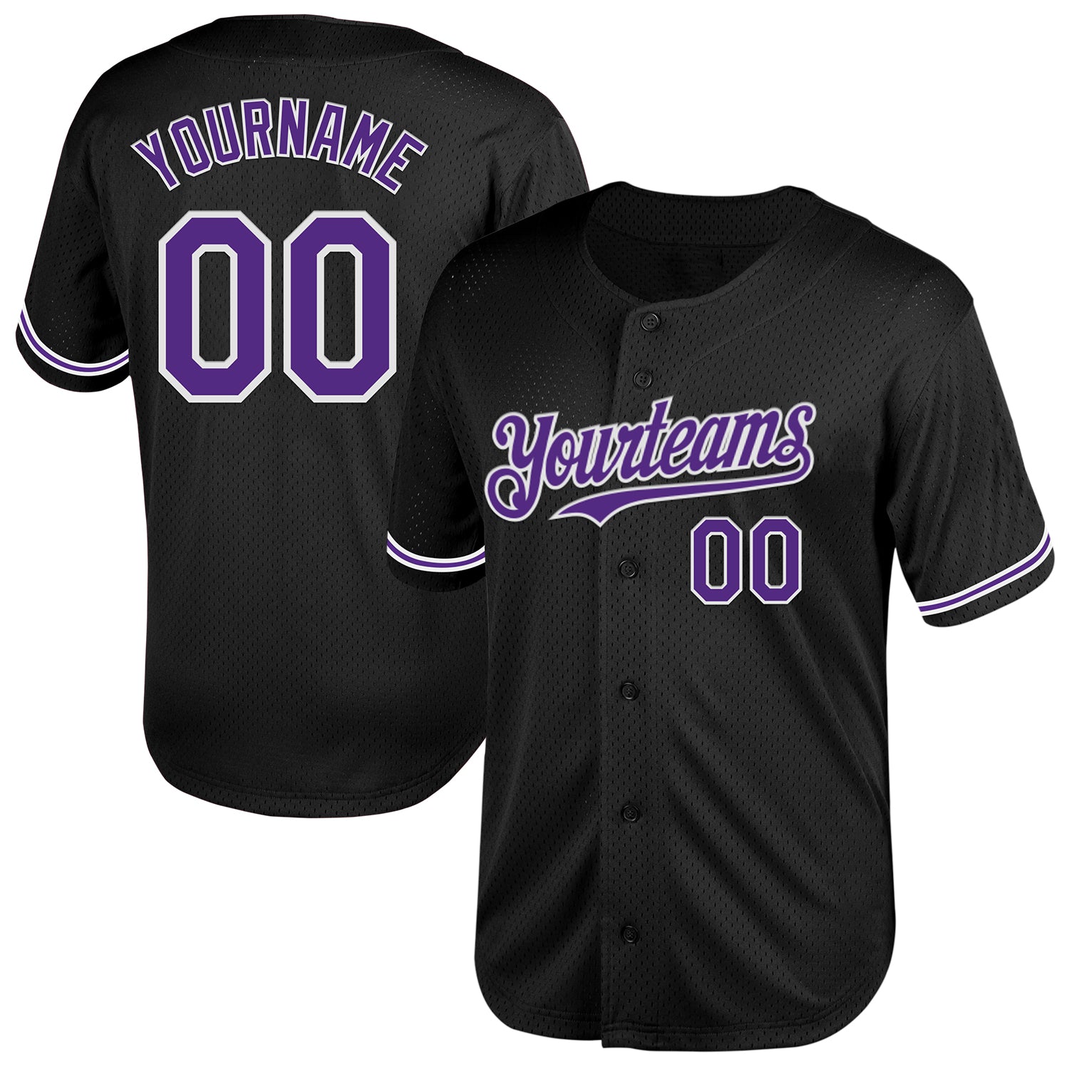 Personalized Black Purple White Throwback Baseball Jersey for Men Personalized Black Purple-White Mesh Throwback Baseball