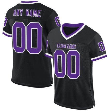 Personalized Throwback Football Jersey - Black Purple White Mesh Design Personalized Black Purple-White Mesh Throwback Football