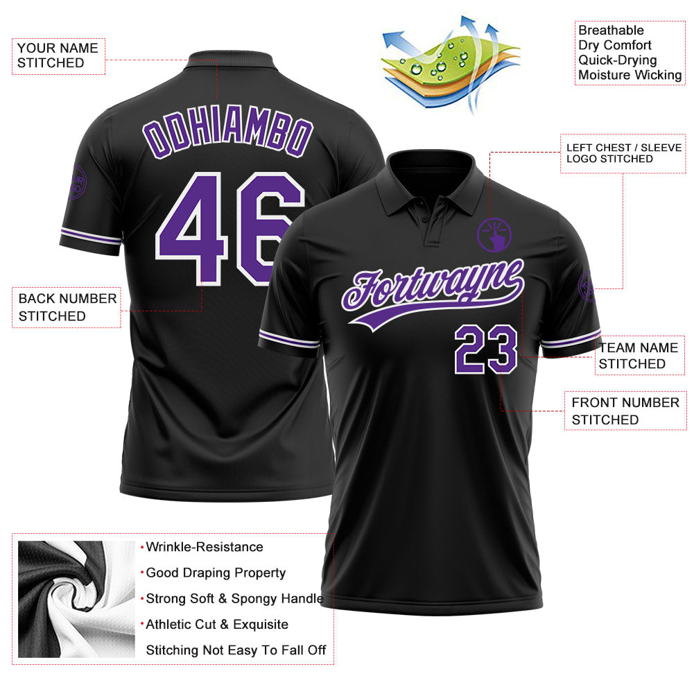 Personalized Black Purple and White Golf Polo Shirt for Performance and Comfort Personalized Black Purple-White Performance - Image 3
