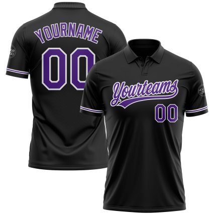 Personalized Black Purple and White Golf Polo Shirt for Performance and Comfort Personalized Black Purple-White Performance