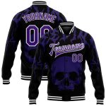 Personalized 3D Skull Varsity Jacket Black Purple White Bomber Full-Snap Fashion Personalized Black Purple-White Skull Fashion