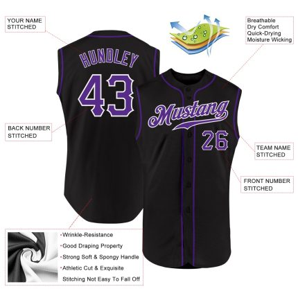 Custom Black Purple White Sleeveless Baseball Jersey for Men and Women Personalized Black Purple-White Sleeveless Baseball
