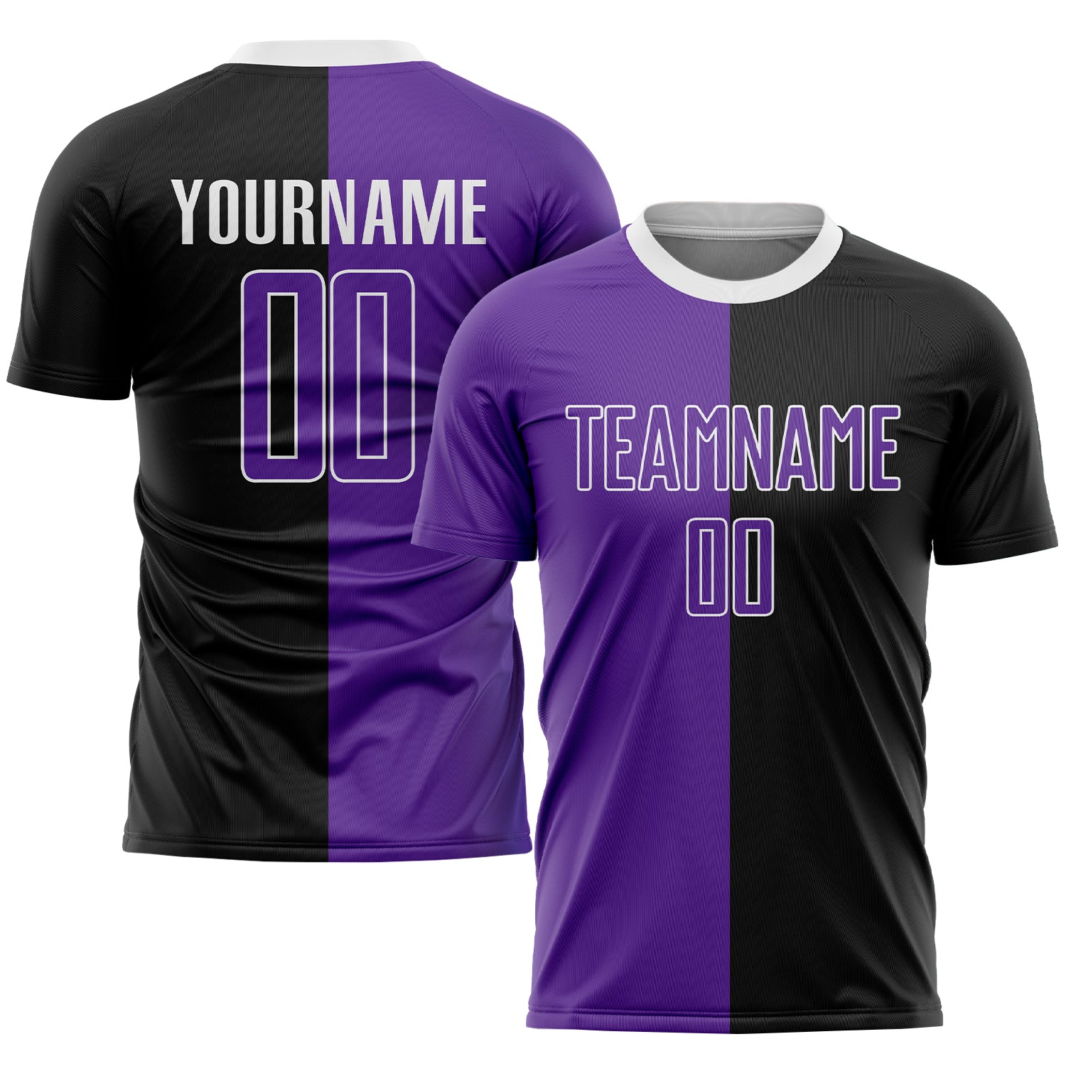 Custom Soccer Uniform Jersey with Personalized Name and Number - Black Purple-White Sublimation Split Design Personalized