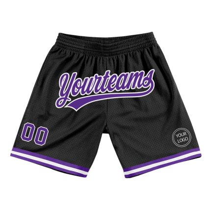 Personalized Throwback Basketball Shorts Black Purple White for Men Personalized Black Purple-White Throwback Basketball