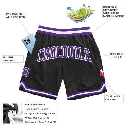Personalized Basketball Shorts in Black Purple White Throwback Style Personalized Black Purple-White Throwback Basketball