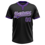 Custom Unisex Softball Jersey in Black Purple and White - Two-Button Design Personalized Black Purple-White Two-Button Unisex