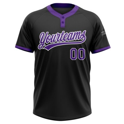 Custom Unisex Softball Jersey in Black Purple and White - Two-Button Design Personalized Black Purple-White Two-Button Unisex