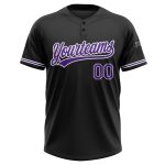 Personalized Unisex Softball Jersey Black Purple White Two-Button Design Personalized Black Purple-White Two-Button Unisex