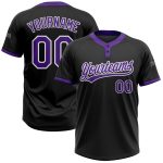 Custom Unisex Softball Jersey in Black Purple and White - Two-Button Design Personalized Black Purple-White Two-Button Unisex