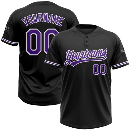 Custom Black Purple White Unisex Softball Jersey - Personalized Two-Button Design Personalized Black Purple-White Two-Button