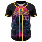 Personalized Rave Skull Jersey - Custom Name & Number - Black Purple-Yellow 3D Pattern Baseball Jersey Personalized Black