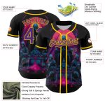 Personalized Rave Skull Jersey - Custom Name & Number - Black Purple-Yellow 3D Pattern Baseball Jersey Personalized Black