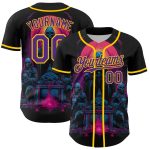 Personalized Rave Skull Jersey - Custom Name & Number - Black Purple-Yellow 3D Pattern Baseball Jersey Personalized Black