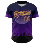 Personalized Halloween Skull 3D Pattern Baseball Jersey with Custom Name and Number - Black Purple-Yellow Design Personalized