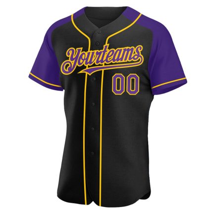 Custom Name and Number Personalized Black Purple Yellow Baseball Jersey with Authentic Raglan Sleeves Personalized Black