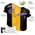 Custom Name and Number Authentic Split Fashion Baseball Jersey - Personalized Black Purple Yellow Team Jersey Personalized