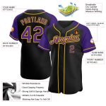 Personalized Black Purple Yellow Baseball Jersey with Raglan Sleeves Personalized Black Purple-Yellow Raglan Sleeves Baseball