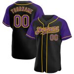 Personalized Black Purple Yellow Baseball Jersey with Raglan Sleeves Personalized Black Purple-Yellow Raglan Sleeves Baseball
