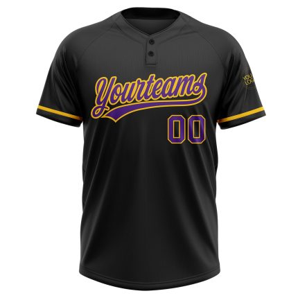 Personalized Unisex Softball Jersey - Black Purple Yellow Two-Button Design Personalized Black Purple-Yellow Two-Button Unisex