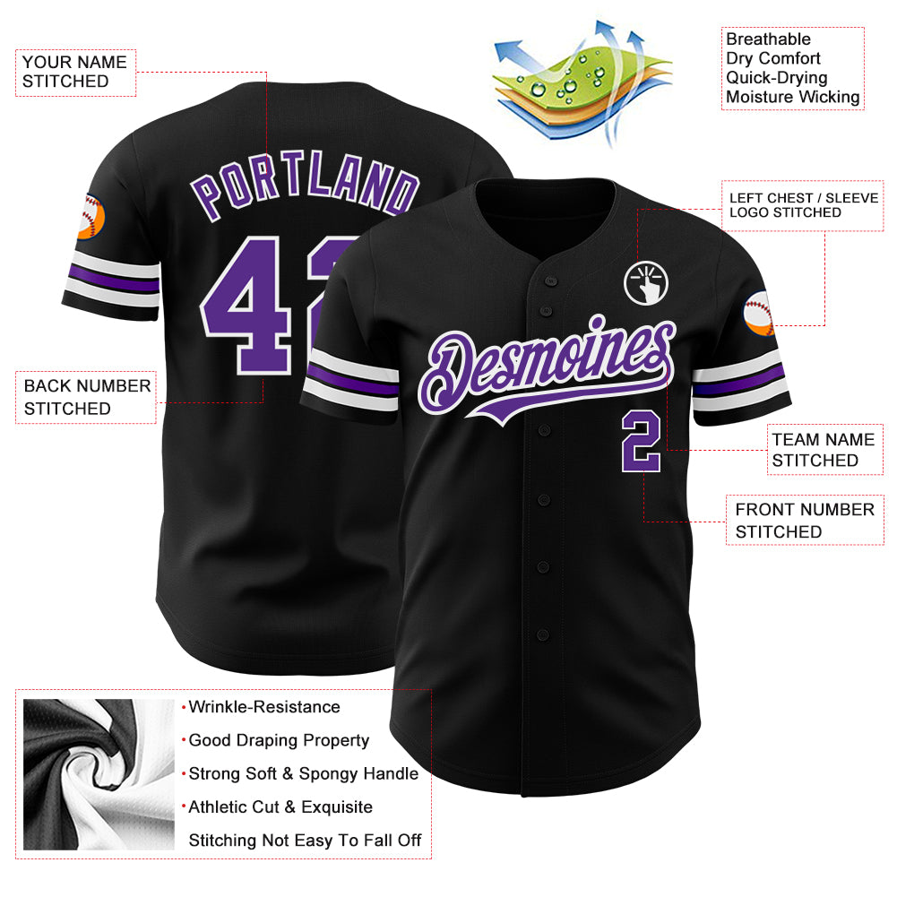 Custom Black Purple White Baseball Jersey for Men and Women - Personalized Sports Apparel Personalized Black PurpleWhite - Image 3