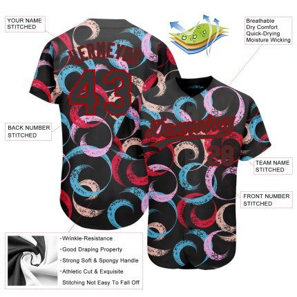 Personalized 3D Abstract Grunge Art Baseball Jersey in Black and Red Personalized Black Red 3D Abstract Grunge Art Baseball