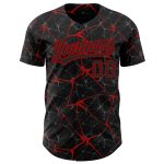Personalized 3D Abstract Network Baseball Jersey in Black and Red Personalized Black Red 3D Abstract Network Baseball Jersey