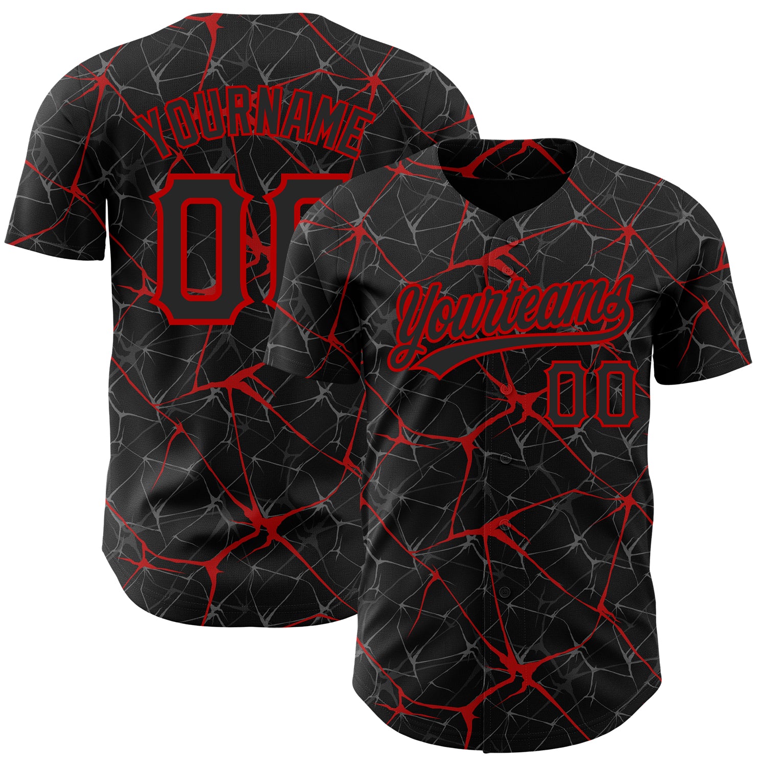 Personalized 3D Abstract Network Baseball Jersey in Black and Red Personalized Black Red 3D Abstract Network Baseball Jersey
