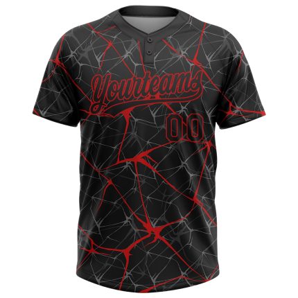 Custom 3D Abstract Network Black Red Unisex Softball Jersey - Personalized Two-Button Design Personalized Black Red 3D Abstract