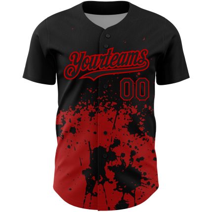 Personalized 3D Abstract Splash Grunge Art Baseball Jersey - Black Red Design Personalized Black Red 3D Abstract Splash Grunge