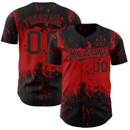Custom Black Red 3D Abstract Splatter Grunge Art Jersey for Men - Baseball Jersey Personalized Black Red 3D Abstract Splatter
