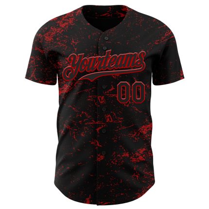 Personalized 3D Abstract Splatter Texture Baseball Jersey - Black Red Design Personalized Black Red 3D Abstract Splatter