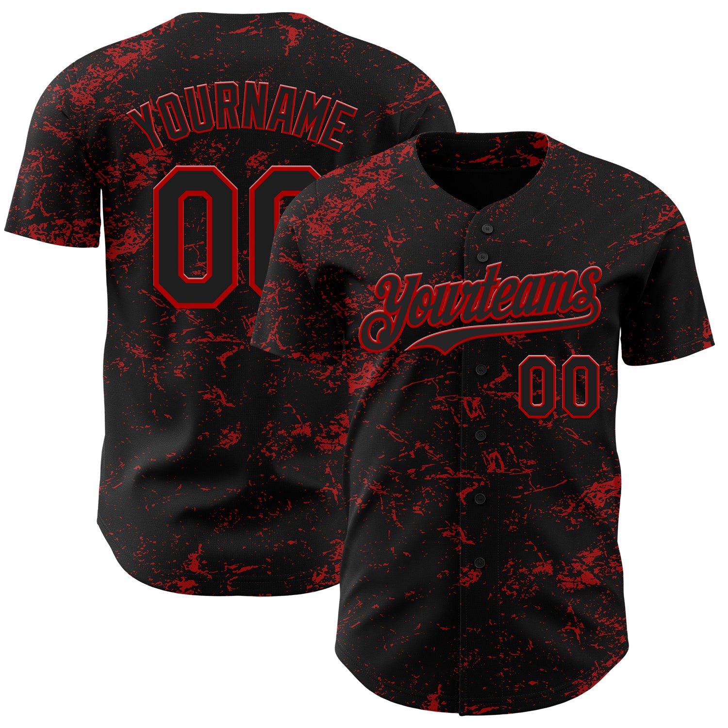 Personalized 3D Abstract Splatter Texture Baseball Jersey - Black Red Design Personalized Black Red 3D Abstract Splatter