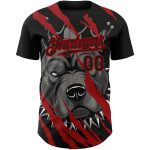 Personalized Pitbull Dog Baseball Jersey in Black and Red - Unique 3D Design Personalized Black Red 3D Animal Pitbull Dog