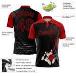 Personalized 3D Bowling Performance Polo Shirt in Black and Red Personalized Black Red 3D Bowling Performance Polo Shirt