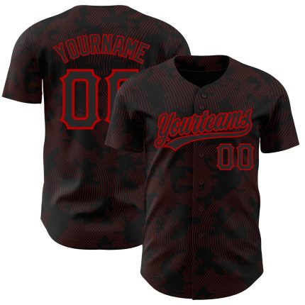 Custom Black and Red 3D Curve Lines Baseball Jersey for Personalized Style Personalized Black Red 3D Curve Lines Baseball