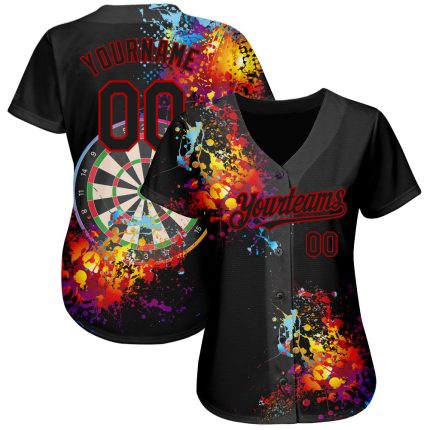 Custom 3D Baseball Jersey Black Red Personalized Design - Dart Board Theme Personalized Black Red 3D Dart Board Baseball