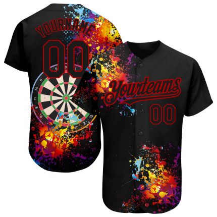 Custom 3D Baseball Jersey Black Red Personalized Design - Dart Board Theme Personalized Black Red 3D Dart Board Baseball